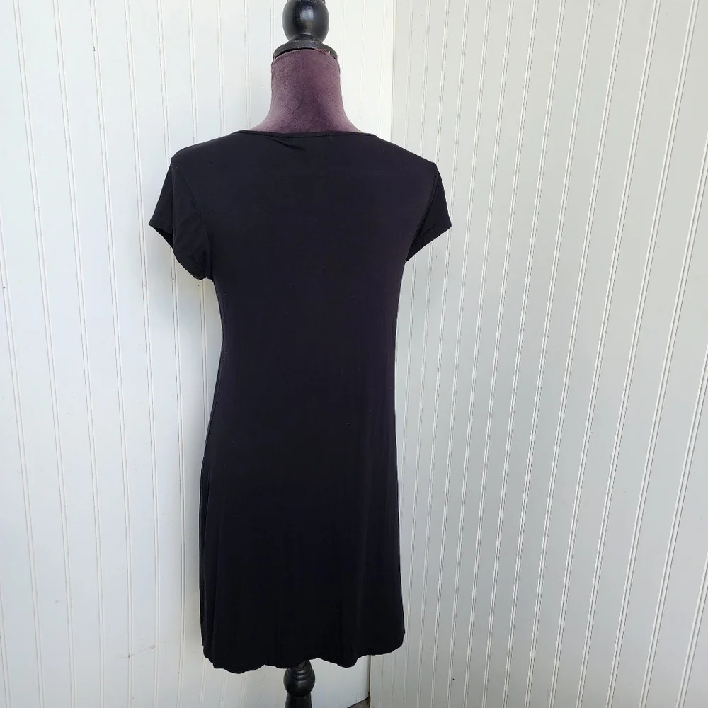 Design History Dress Womens Black Jersey Stretch Knit Floral Embroidered Sz S